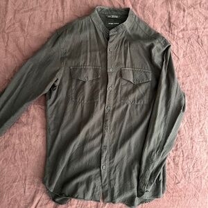 Wings + Horns band collar flannel shirt